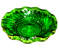 2 VTG. Anchor Hocking Carnaval Glass Bowl Forest Green 6 1/2&quot; Diamond Swirl Bowl - £15.56 GBP