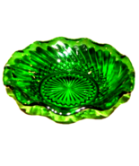 2 VTG. Anchor Hocking Carnaval Glass Bowl Forest Green 6 1/2" Diamond Swirl Bowl - $19.79