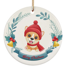 Cute Baby Corgi Dog Lover Merry Christmas Wreath Ornament Gifts Tree Decor - £11.64 GBP