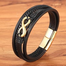 Cross Style Multi Layer Design Stainless Steel Fashion Men&#39;s Leather Bracelet Cl - £10.91 GBP