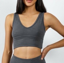 90 Degree By Reflex Women&#39;s Striped Sleeveless Cropped Top Size L Charcoal Grey - £11.86 GBP