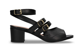 Vegane Sandalen für Damen Peeptoes aus Schwarz Apple Skin Knöchelriemen Schnalle - £96.06 GBP