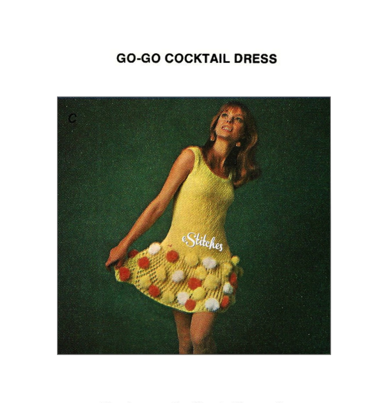 1960s Go Go Dress Flared Skirt, Sleeveless, Pom Poms - Knit pattern (PDF 7143) - $3.75