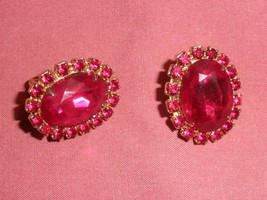 Red stone earrings in goldtone with clip backs - $11.50