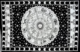 Zodiac Sign Indian Cotton Tapestry Wall Hanging Bedspread Black White Astrology  - £11.85 GBP