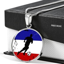 France Flag And Futbol/Soccer Circle Necklace Stainless Steel or 18k Gold 18-22&quot; - £34.13 GBP+