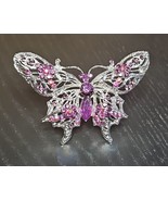 Vintage Unsigned Rhinestone Crystal Purple Silver Tone Butterfly Brooch ... - $30.28