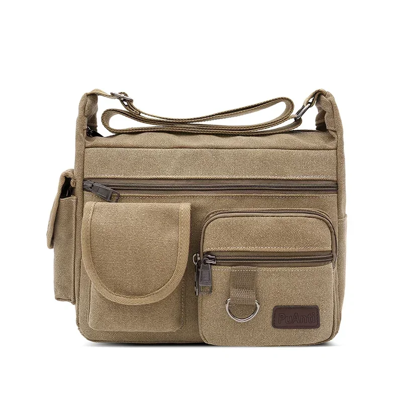 New Canvas Messenger Bag for Men Vintage Water Resistant Waxed Crossbody Bags Br - £20.28 GBP
