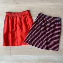 J. Crew Linen-Cotton Sidewalk Mini (2) Skirts Red Navy Striped Solid sz 0 - £30.32 GBP