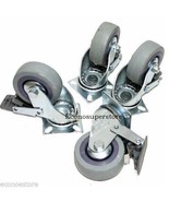 SET OF 4 SWIVEL PLATE CASTERS 3&quot; WHEELS With  BRAKES for MATERIAL HANDLING - £18.82 GBP