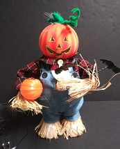 Scarecrow &amp; Pumpkin Man Fiber Optic Color Changing Halloween Decor 14.5&quot;... - $29.99