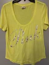 VS PINK Yellow with Silver  Pink Logo Short Sleeve Tee Shirt Size Medium - £7.97 GBP