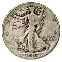 1938-D Plateado Walking Liberty Medio Dólar 50C (Fina , F Estado - £74.77 GBP
