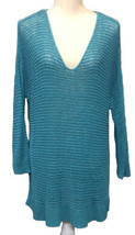 Stylus Island Teal Crochet Long Sleeve Swim Cover Up Knit Open Weave Tunic XL - £11.79 GBP