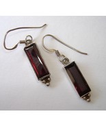 Garnet Column Earrings Sterling Silver Handcrafted Pierced Dangle - $115.00