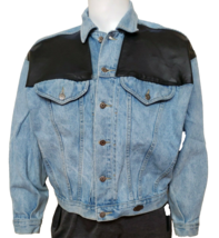 Vtg JNCO Leather Patch Denim Jacket Men Sz 2 M L Boyfriend Stone Wash Co... - £30.88 GBP
