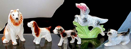  Collection of Vintage PORCELAIN DOGS Lot of Five 1940 - 1950s Hand Painted - £22.18 GBP