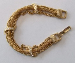 Goldette Chain And Rope Mesh Bracelet With Faux Seed Pearls   6 3/4 Inches - £40.06 GBP