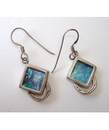 Blue Roman Glass Earrings Sterling Silver Handcrafted Pierced Dangle - £93.97 GBP