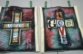 religion god love church cross 2pc quilted wall hanging handmade - £29.60 GBP