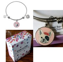 $40 Love This Life Tres Chic French Bulldog Bangle Heart Pawprint Dog Bracelet - £19.55 GBP