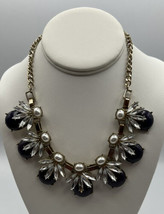 Jewelry Necklace Charming Charlie Glass Acrylic Flowers  Black Clear 16&quot; - £5.90 GBP