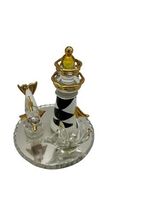 VINTAGE MIRRORED GLASS LIGHTHOUSE DOLPHIN SAILBOAT GOLD TRIM - $13.71 CAD