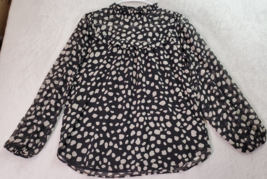 Loft Blouse Top Womens Petite Small Black Sheer Polka Dot Lined Mock Neck Casual - £18.39 GBP