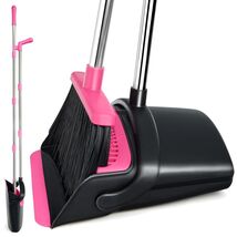 Stylish Black Pink Broom and Dustpan Set - Efficient Cleaning for All He... - $49.45