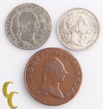 Austria 1, 3, 10 Kreuzer Lot (3 coins) 1790S 1kr, 1830A 3kr, 1872 10kr K... - $58.21