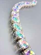 Designer Style Silver Gold Balinese Iridescent AB CZ Crystals Links Bracelet - £63.58 GBP