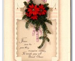 Merry Christmas Pine Bough Poinsettia Flowers Embossed DB Postcard Y9 - £3.13 GBP