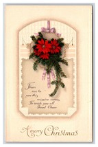 Merry Christmas Pine Bough Poinsettia Flowers Embossed DB Postcard Y9 - £3.13 GBP