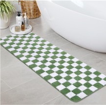  Bath Mat Runner, Mint Green Checkerboard Geometric Bath 20x59 inch Ligh... - $29.95