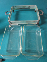 METAL FOOTED STAND HOT FOOD SERVER WITH GLASS INSERTS ANCHOR HOCKING USA - £58.42 GBP