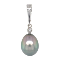 14k Gold Large 14.2mm Black Tahitian Pearl Enhancer Pendant Peacock Color #J7030 - €1.122,97 EUR