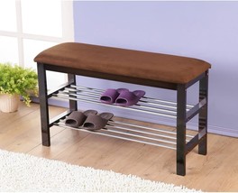 Dark Espresso Wood Shoe Bench From Roundhill Furniture With A Chocolate - £39.19 GBP