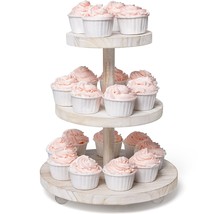 3 Tier Cupcake Stand Round,Wood Cake Stand With Tiered Tray Decor,Rustic Cake St - £31.63 GBP