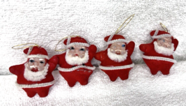 4 Vintage Fat Dancing Santa Flocked Plastic Christmas Ornaments 2 inches - $9.41