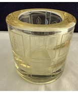 Heavy Glass Votive Holder, Yellow Tinted Etched Leaf Design 3&quot; Tall, Unb... - $369.07 MXN