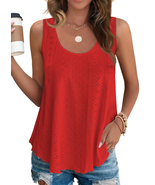 Womens Tank Tops Eyelet Crew Neck Sleeveless Tops Dressy Casual Flowy Su... - €28,86 EUR