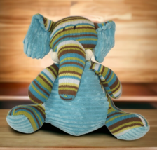 Pier 1 Imports Jala the Elephant Plush Knit Ribbed Blue Brown Striped 11&quot; - £9.80 GBP