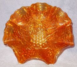  Grape and Vine Ruffled Scalloped Marigold Carnival Glass Bowl Imperial ? 8.5 in - £19.61 GBP