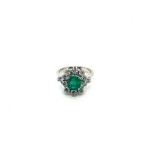 1.00 Carat Emerald and .64 Carat RBC VS2/G Diamond 18K White Gold Ring - £3,361.43 GBP