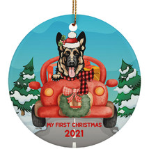 Funny German Shepherd Dog Ride Car My First Xmas 2021 Pet Lover Circle Ornament - £15.53 GBP
