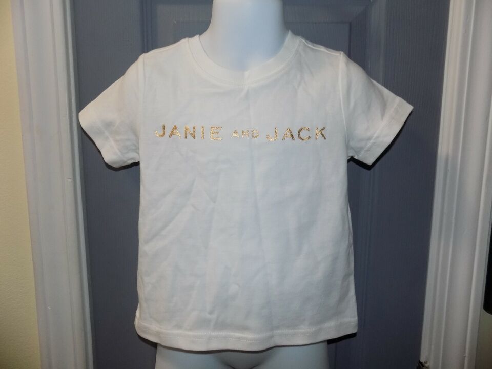 JANIE AND JACK  White T-Shirt W/Gold Logo Size 18/24 Months Girl's NEW - £15.57 GBP