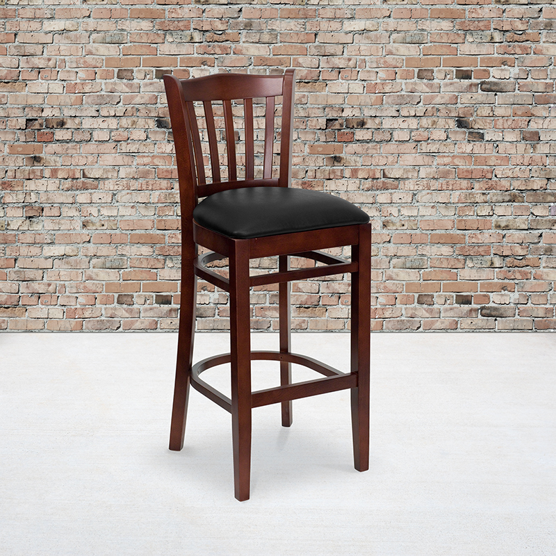 Mahogany Wood Stool-Blk Vinyl XU-DGW0008BARVRT-MAH-BLKV-GG