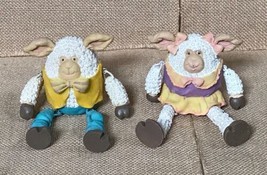 WMG Kitsch Anthropomorphic Sheep Shelf Sitter Set Girl Boy Lambs Easter ... - $14.85