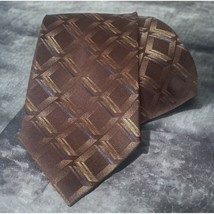 Pierre Cardin Mens Silk Tie Brown Geometric Diamonds 100% Silk - £11.09 GBP