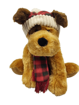 Christmas Dog Puppy Red Plaid Scarf Hat Hugfun International Plush Stuff... - £10.16 GBP